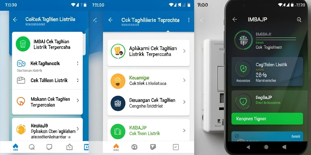 Antarmuka aplikasi IMBAJP untuk cek tagihan listrik yang menarik.